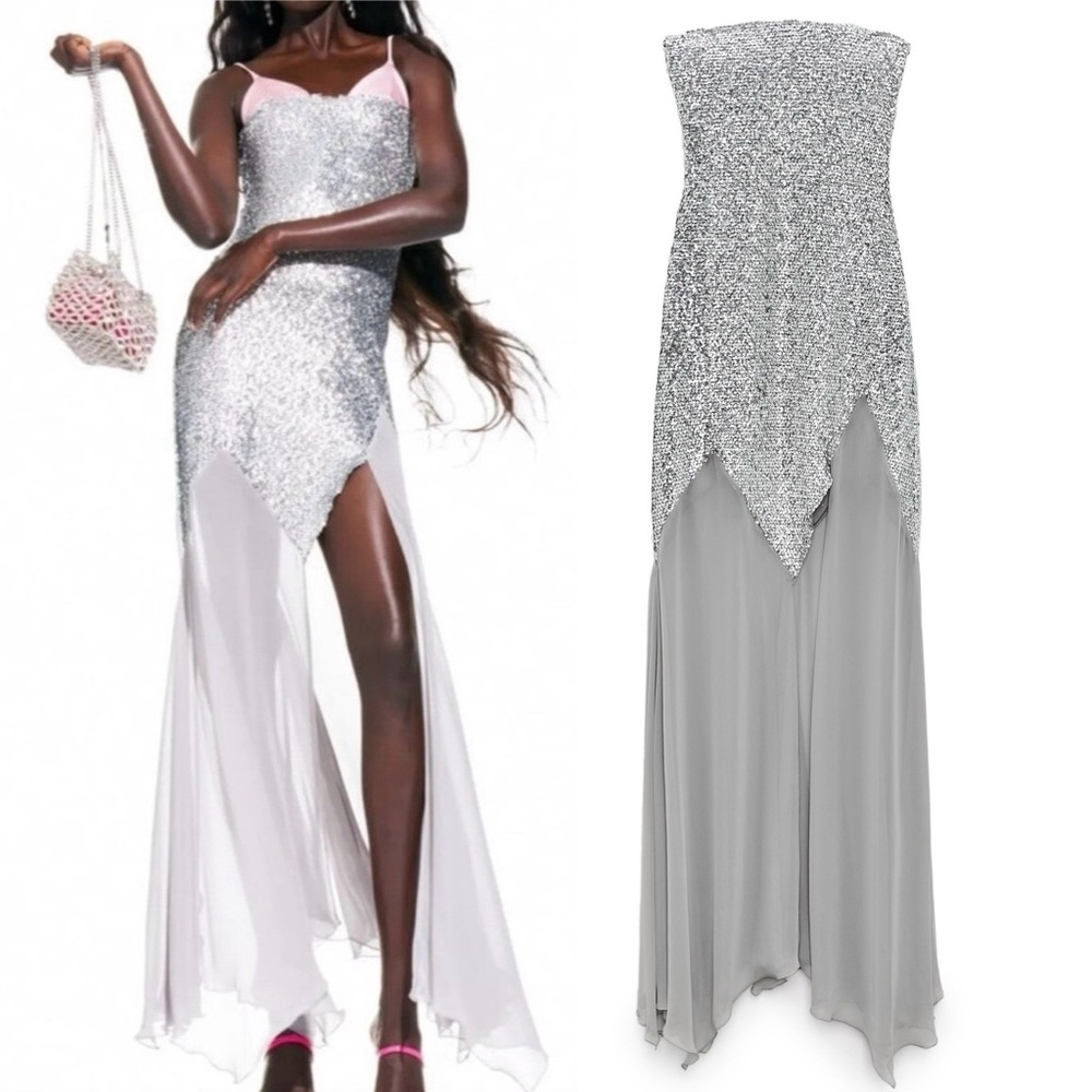 ZARA X BARBIE Mattel Special Collection Silver Sequined Dress Medium M NEW NWT